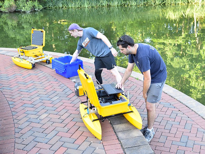 Preparing for tests on a campus lake in summer 2021