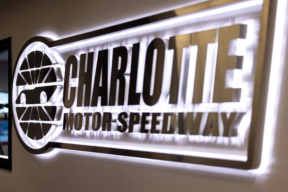 Photo shows Charlotte Motor Speedway logo